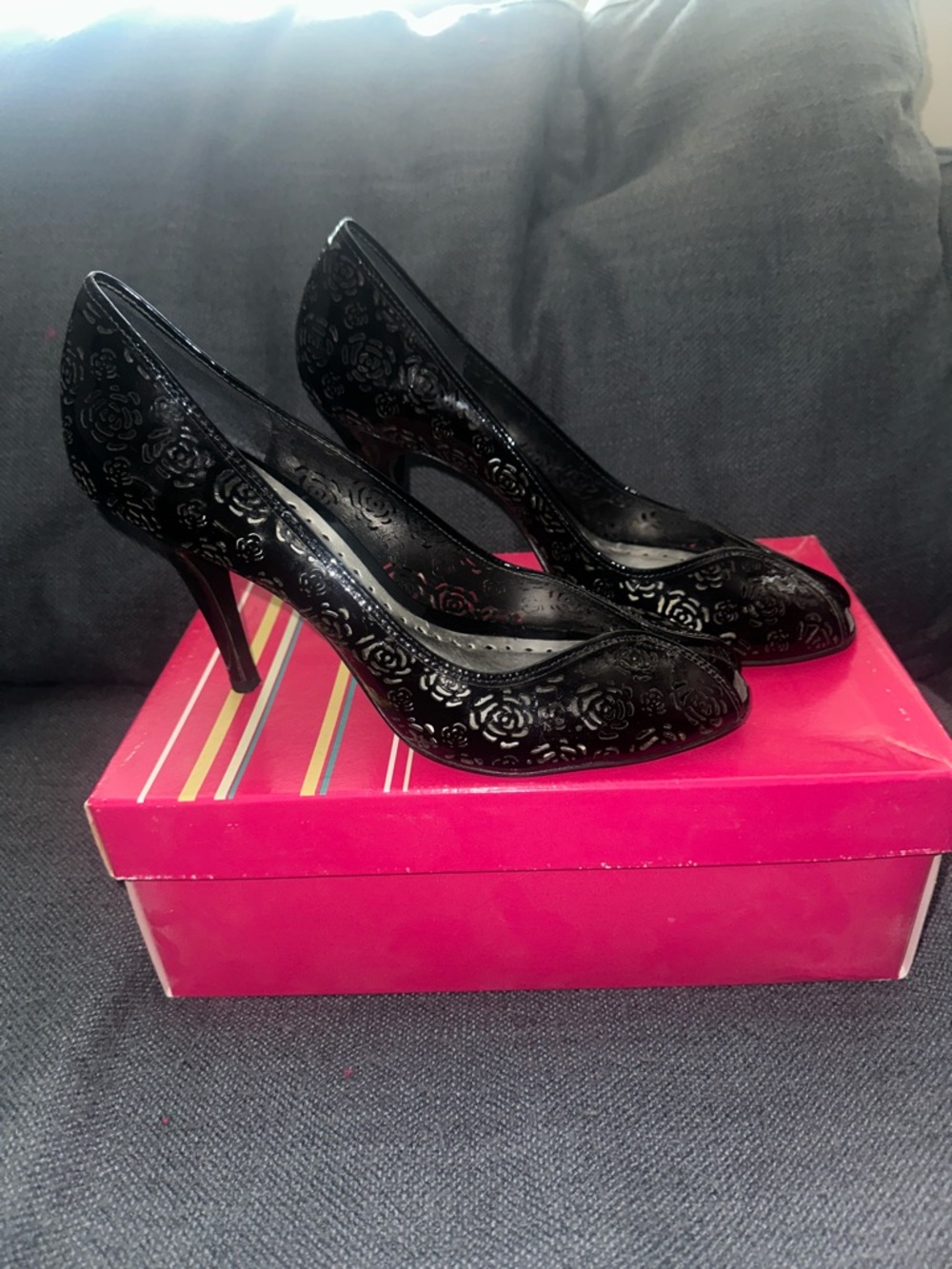 BCBG black laser patent heels size 9.5 medium